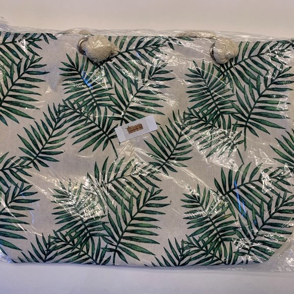 Palm Leaf Tote Bag- White/Green - XL - NWT - Picture 10 of 10